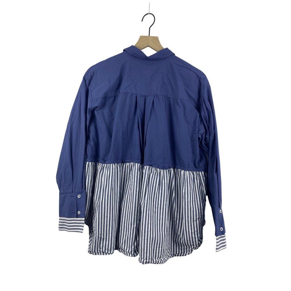 Anthropologie Women's Size Large Blue Twofer Oversized Popover Button Down Top - Picture 7 of 9